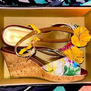 Lane Bryant yellow sandal wedge size women 11.